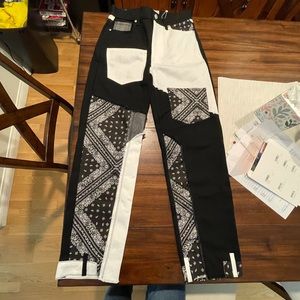 Black Jeans with black, white, & Bandana patchwork